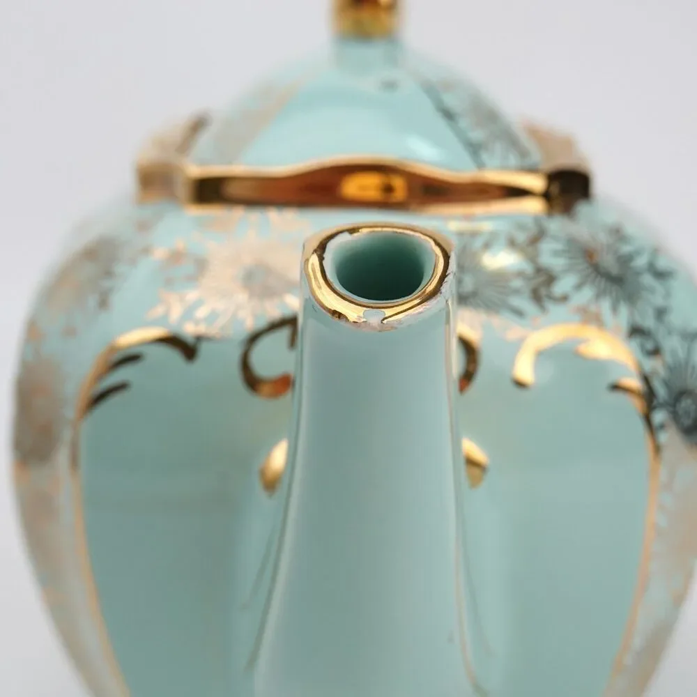 Rare SADLER Cube Teapot GREEN Gold Gilt Filigree Made in England #2085